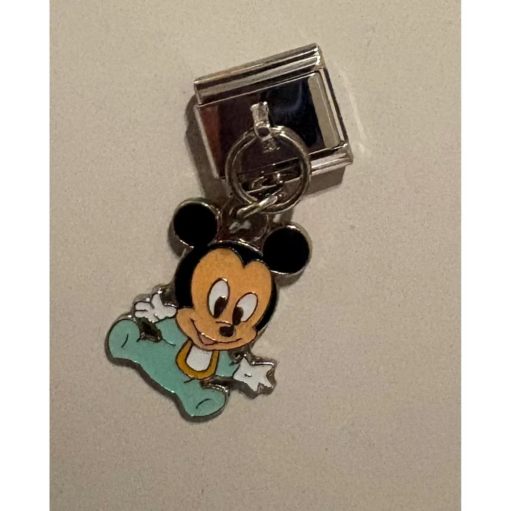 Baby Mickey Mouse‎ Italian Charm Red White Blue Enamel Bracelet Link